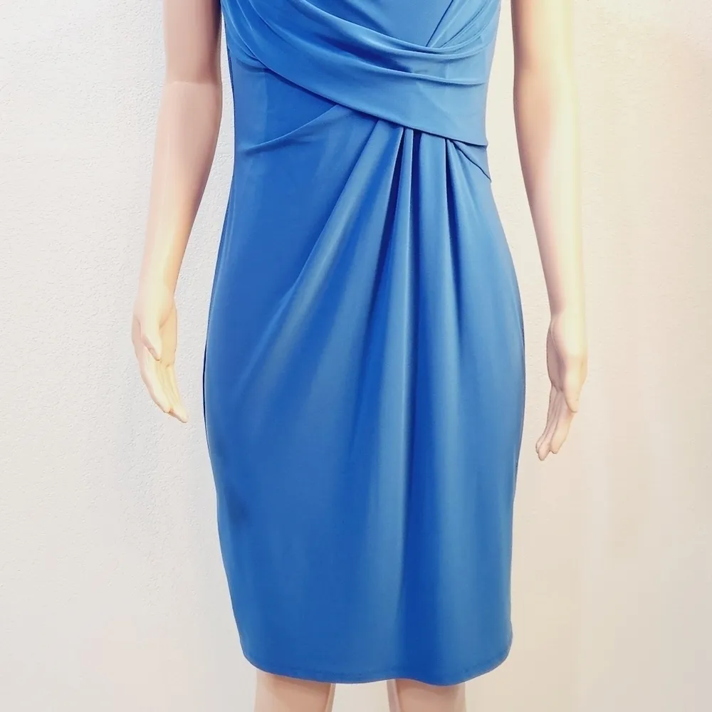Jones New York Women Cerulean Blue Knit Dress Ruched Size: 10 - Image 3