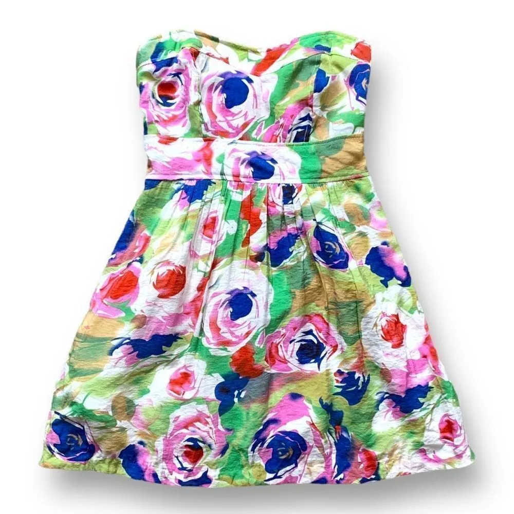 Eva Rose Dress Fuchsia Pink Floral Printed Strapless Sweetheart Neckline Mini White - Image 7