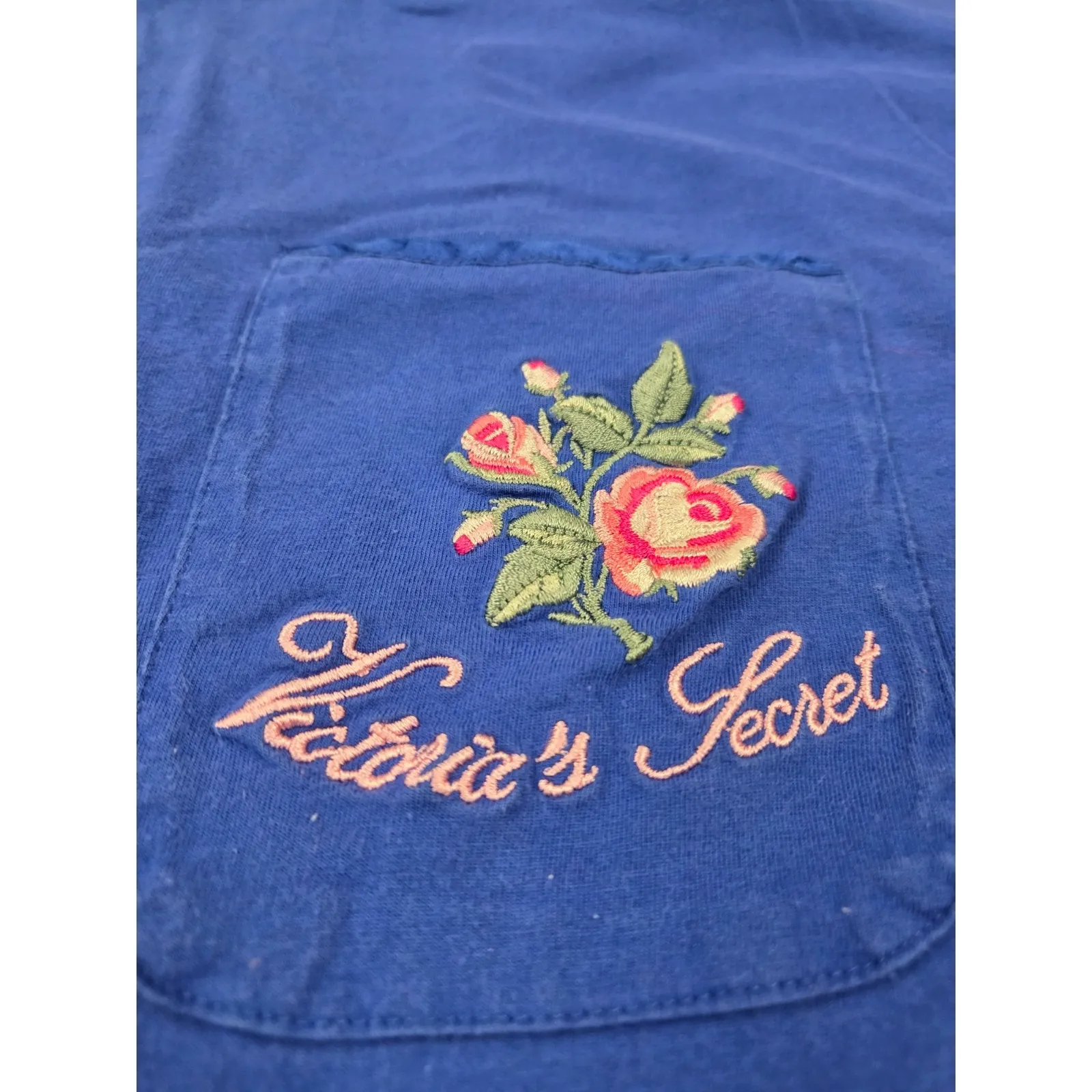 Vintage Victoria's Secret Gold Label Blue Pocket Tshirt Gown Rose Embroidered M - Image 2