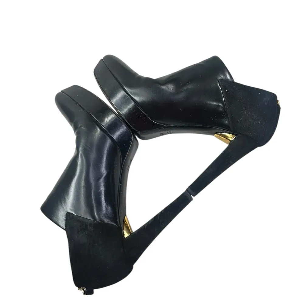 Gucci black leather and suede platform ankle shoe bootie size 8.5 38.5 Back Zip - Image 4