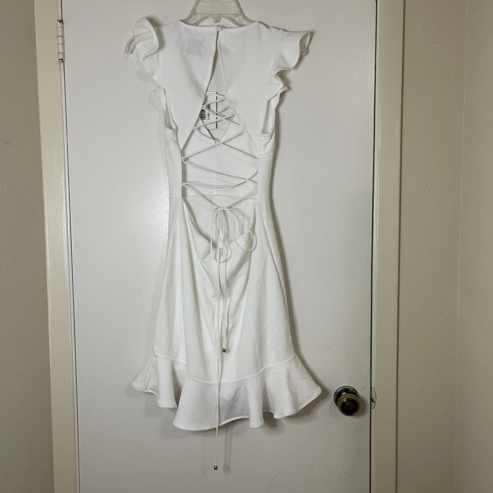 NEW! Hello Molly Take the Reigns White ruffle hem lace back mini dress US 6 Med - Image 6