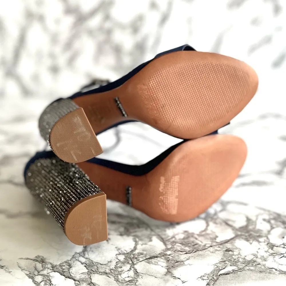 Schutz Hara Blue Satin Rhinestone Ankle Strap Sandals 6 - Image 13