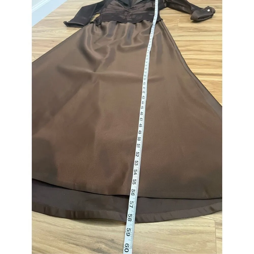 Tadashi brown Maxi Dress Gown Cuff Sleeves petite sz 12P - Image 9