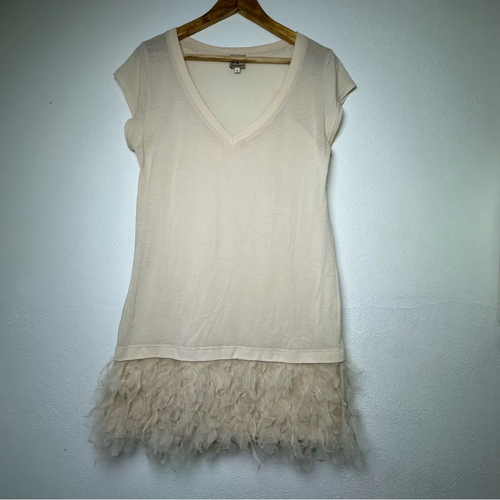 Haute Hippie 100% Cotton T-shirt Dress  with Tulle  Petal Ruffle Skirt - Image 3