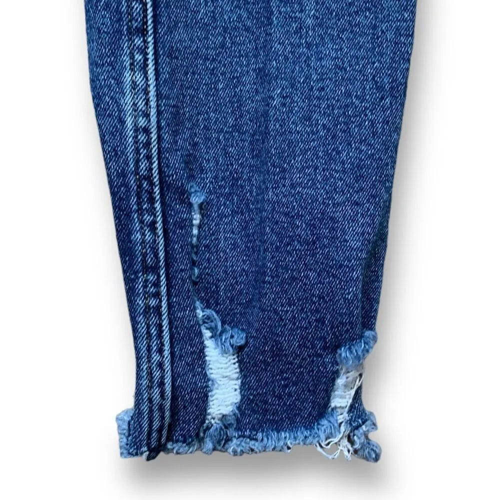 Gap 1969 High Rise Slim Straight Jeans Blue Distressed Frayed Destroyed Hem - Image 3