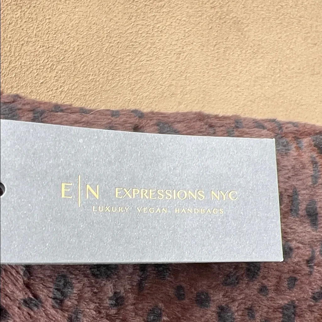E|N Expressions NYC | Chocolate Brown Faux Fur Leopard Tote Bag - Image 2