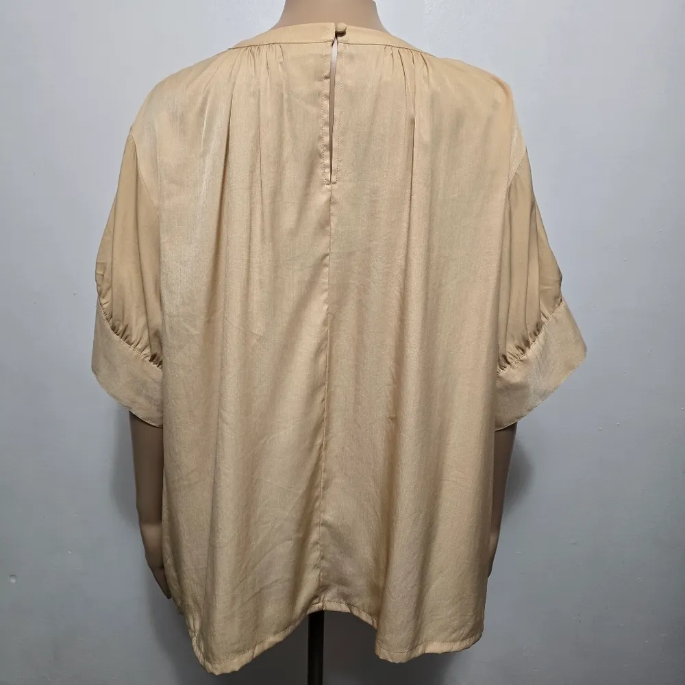 Worthington French Beige Blouse XXL Puff Sleeve Button Cuff Rayon Blend Top - Image 5