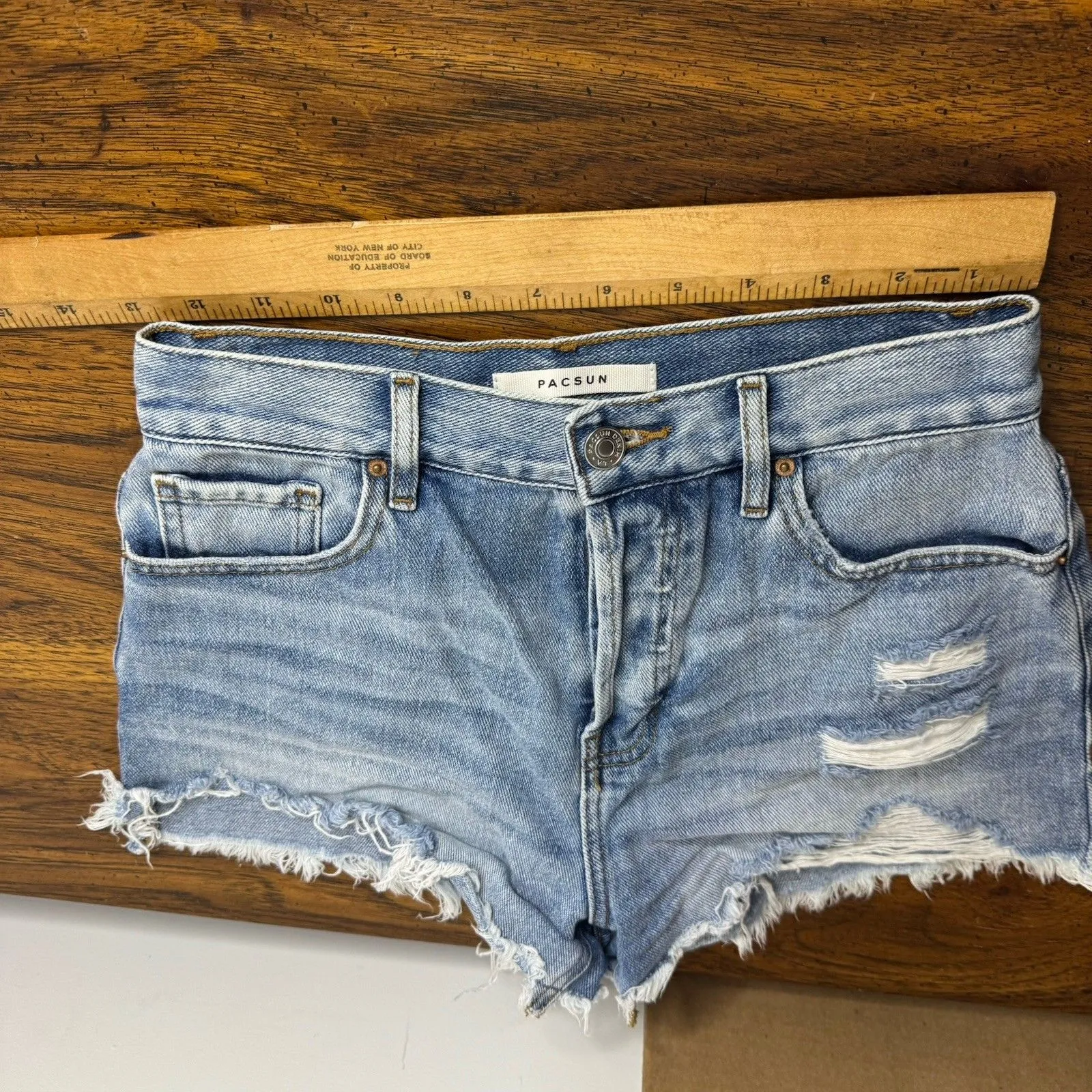 Pacsun Women's Vintage High Rise Distressed Booty Shorts Size 25"Button Fly Jean - Image 9