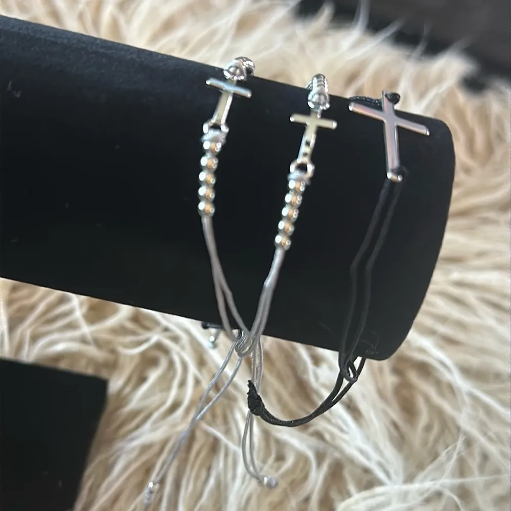 Cross Braided Bracelet Trio Perfect Stocking Stuffer Black - Image 2