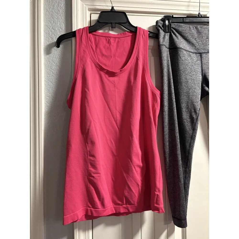 Active Outfit 90° Reflex Gray Leggings Sweaty Betty Hot Pink Tank Top Large Set - Image 2