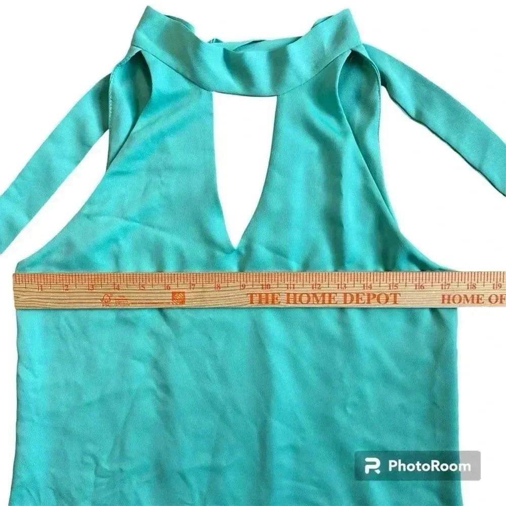 Tyche Teal Mock VNeck Sleeveless Mini Dress Size Small - Image 5