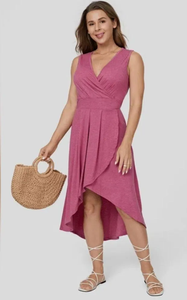 NWT Halara Deep V Neck Sleeveless Plicated High Low Crossover Hem Midi Dress XS - Image 3