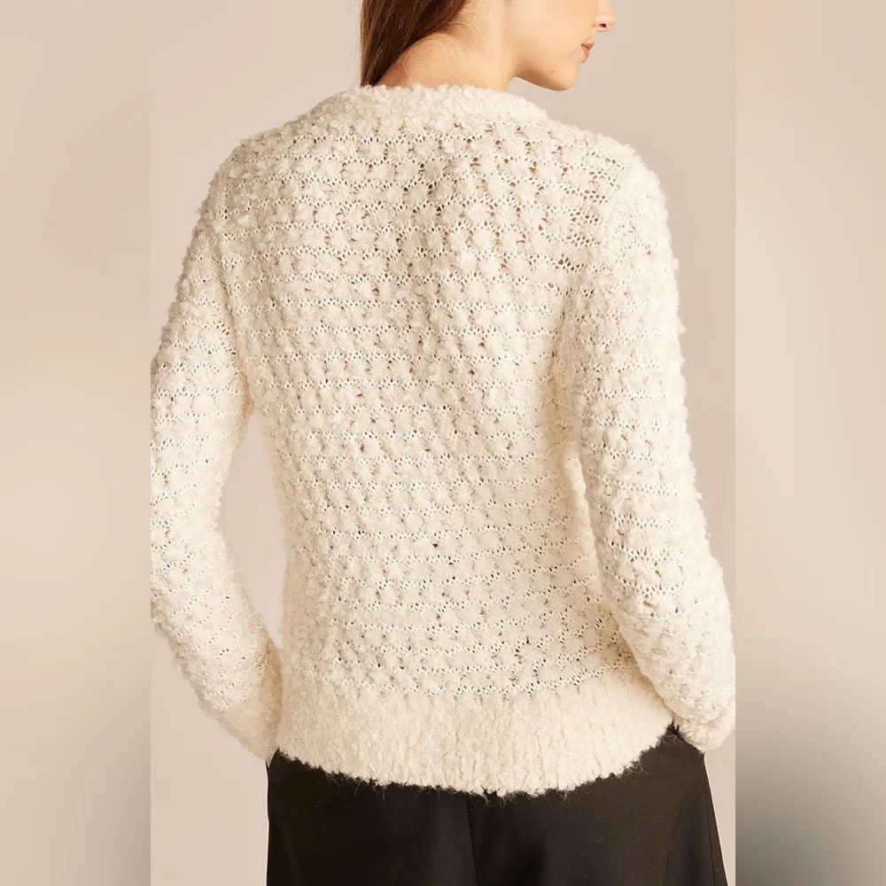 Ivory Cotton-Blend Sweater With Removable Bow EUC size Large - Image 4