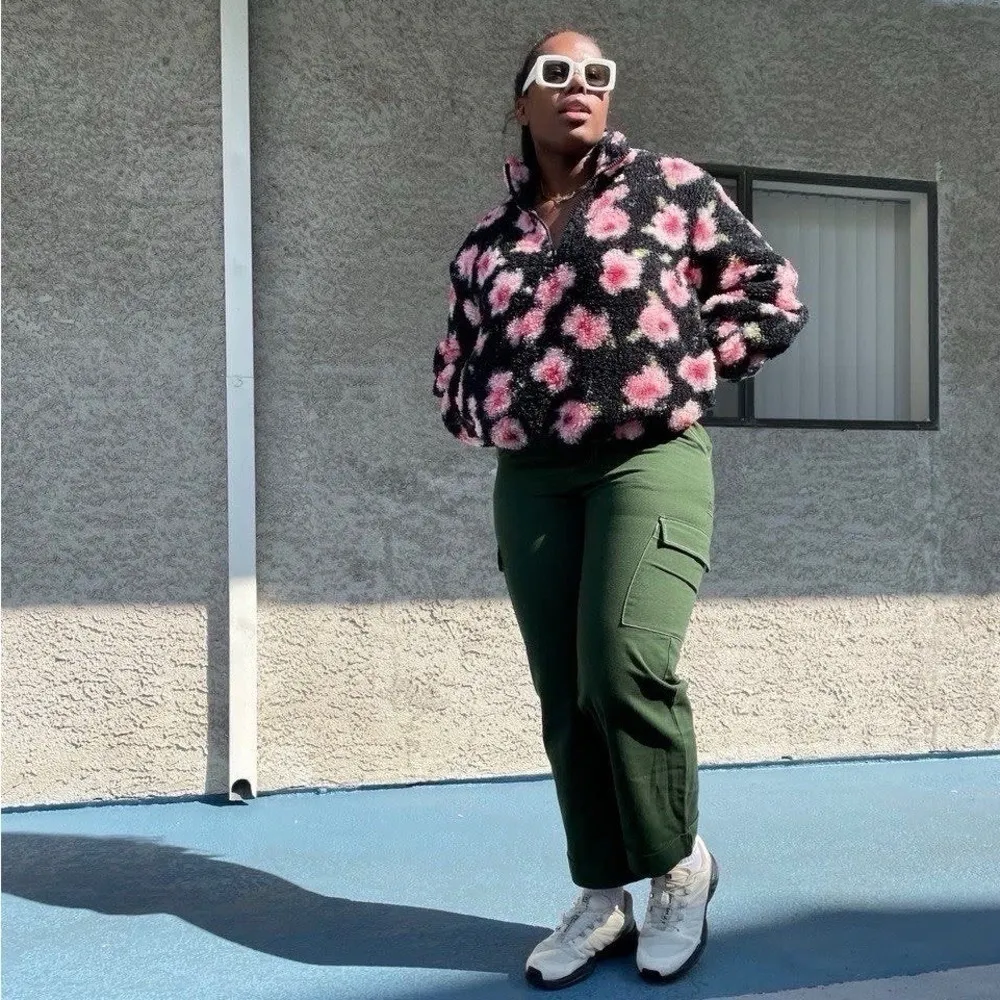 NEW Sandy Liang x Target Floral Half Zip Sherpa Long Sleeve Top XXS - Image 5