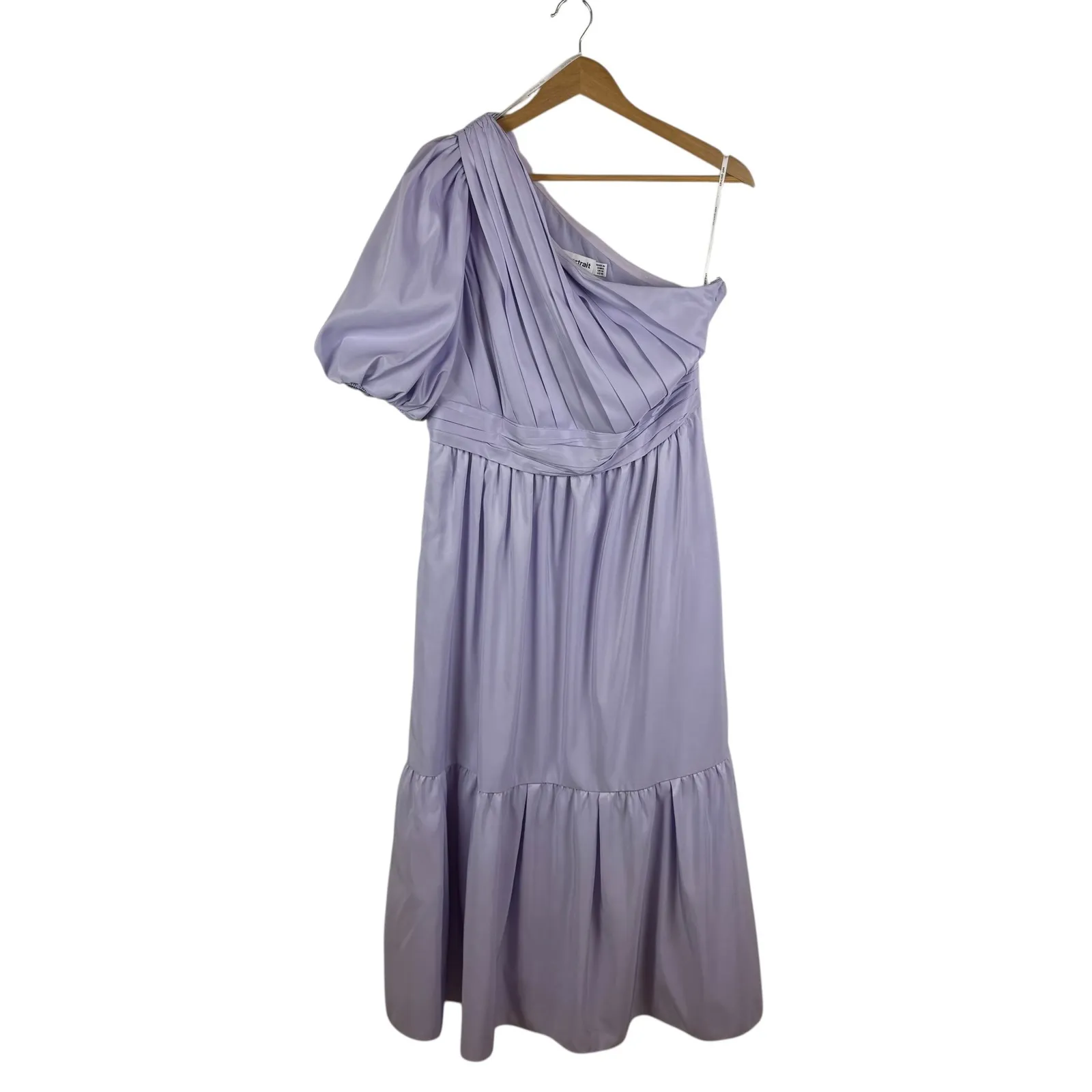 Self‎ Portrait Lilac One Shoulder Midi Dress Sz 10 Pleated Tiered Wedding Pastel Purple - Image 3