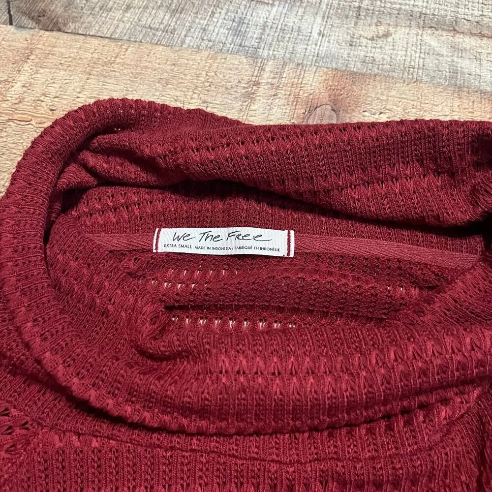Free People Women's Red Sweater Sz XS Cropped Bell Sleeves Lightweight Boho - Image 6
