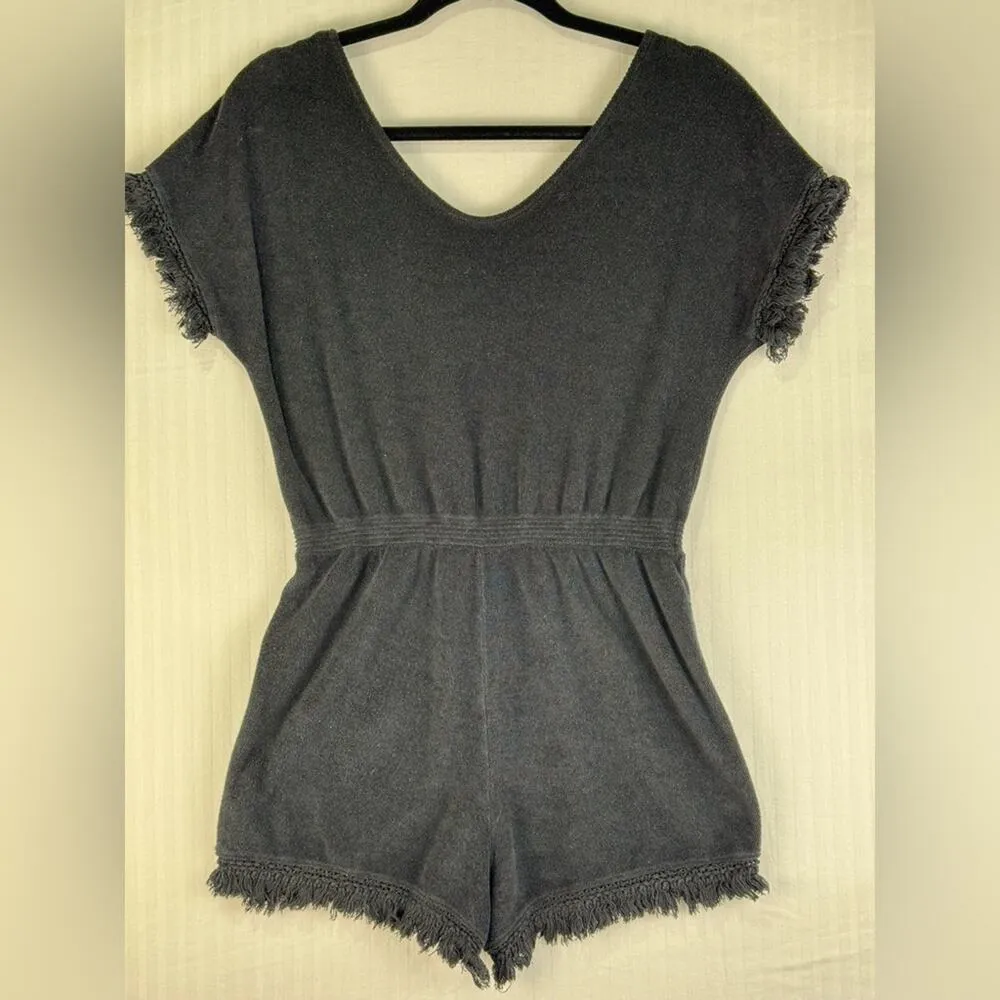 WildFox Terry Cloth Jumpsuit Swim Coverup Fringe Hem Size Medium Boho Western - Image 2
