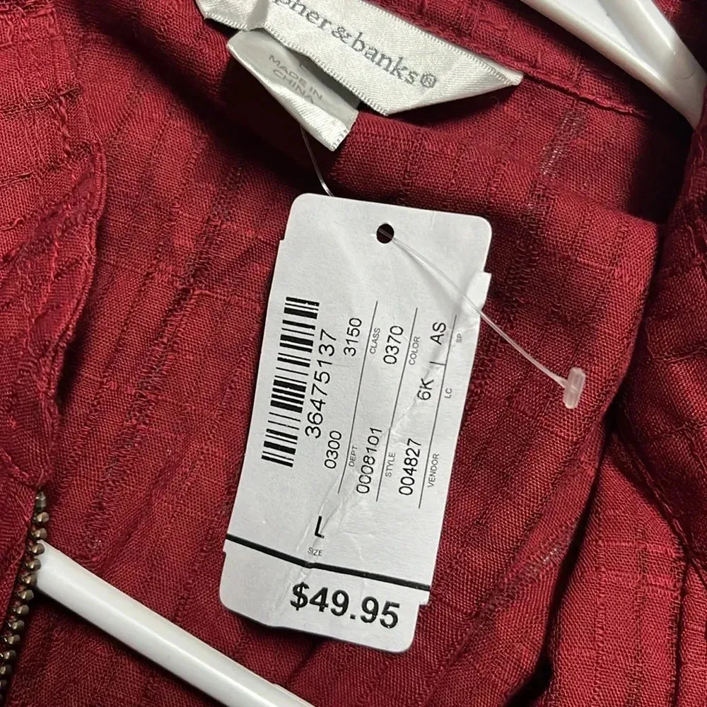 NWT 100% cotton jacket christopher & banks lightweight full zipper jacket red - Image 10