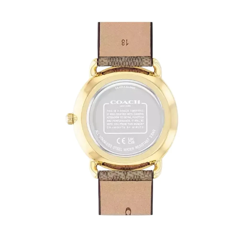 Coach Elliot women’s watch with canvas-leather wristband and gold tone case - Image 7