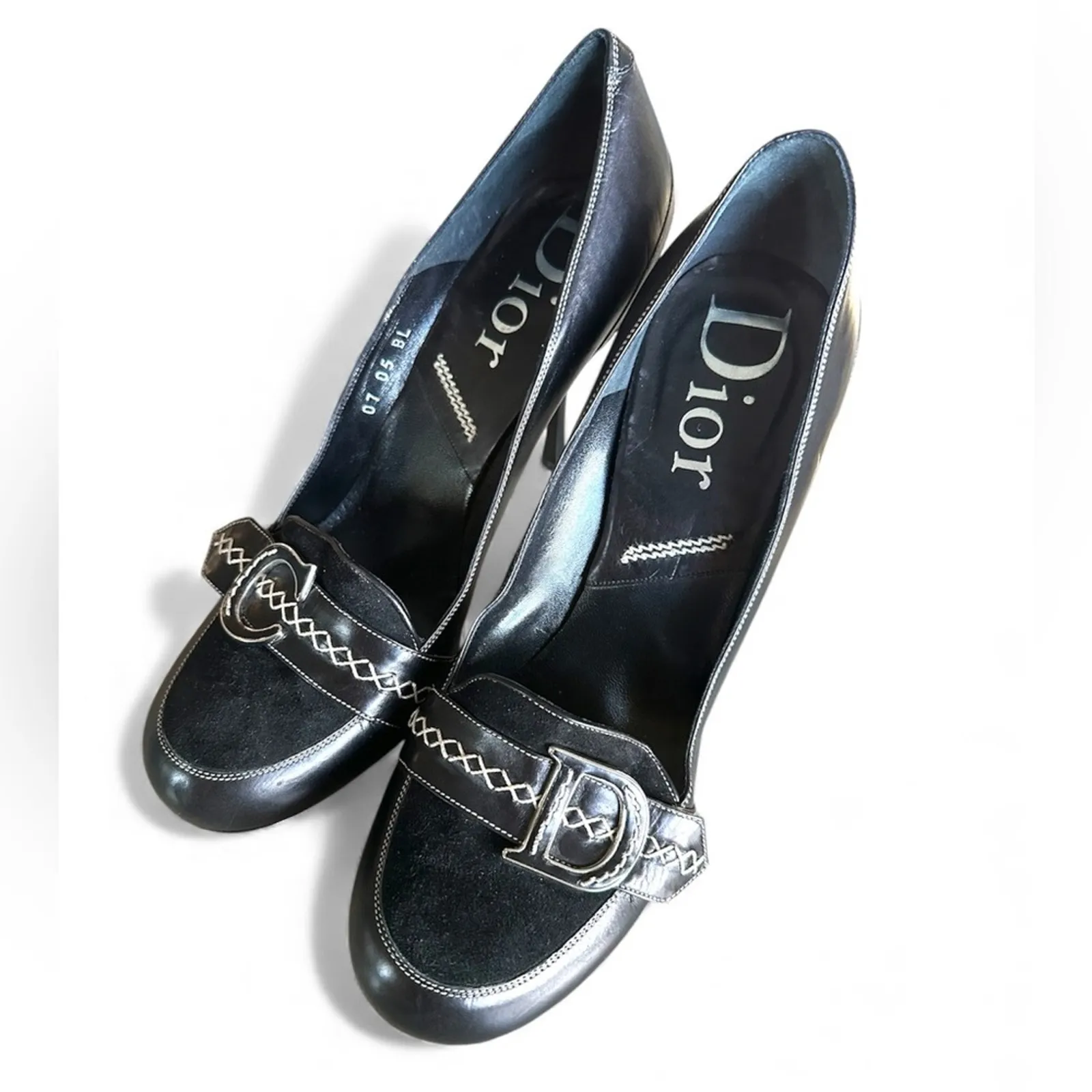 Vintage Christian Dior Women's Black suede & Leather Classic pumps size 39.5 - Image 2