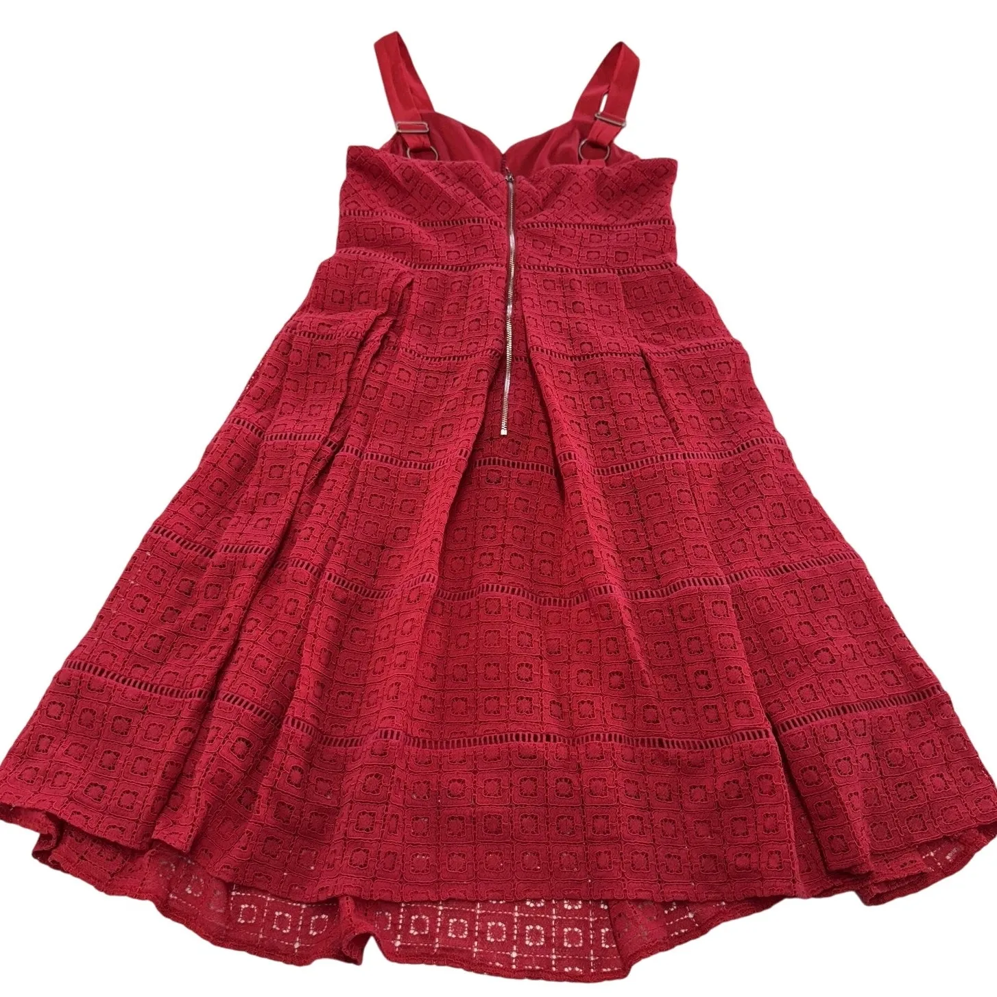Adelyn Rae Dress Womens Extra Small Red Sleeveless Fit Flare Crochet Lace Lined - Image 2