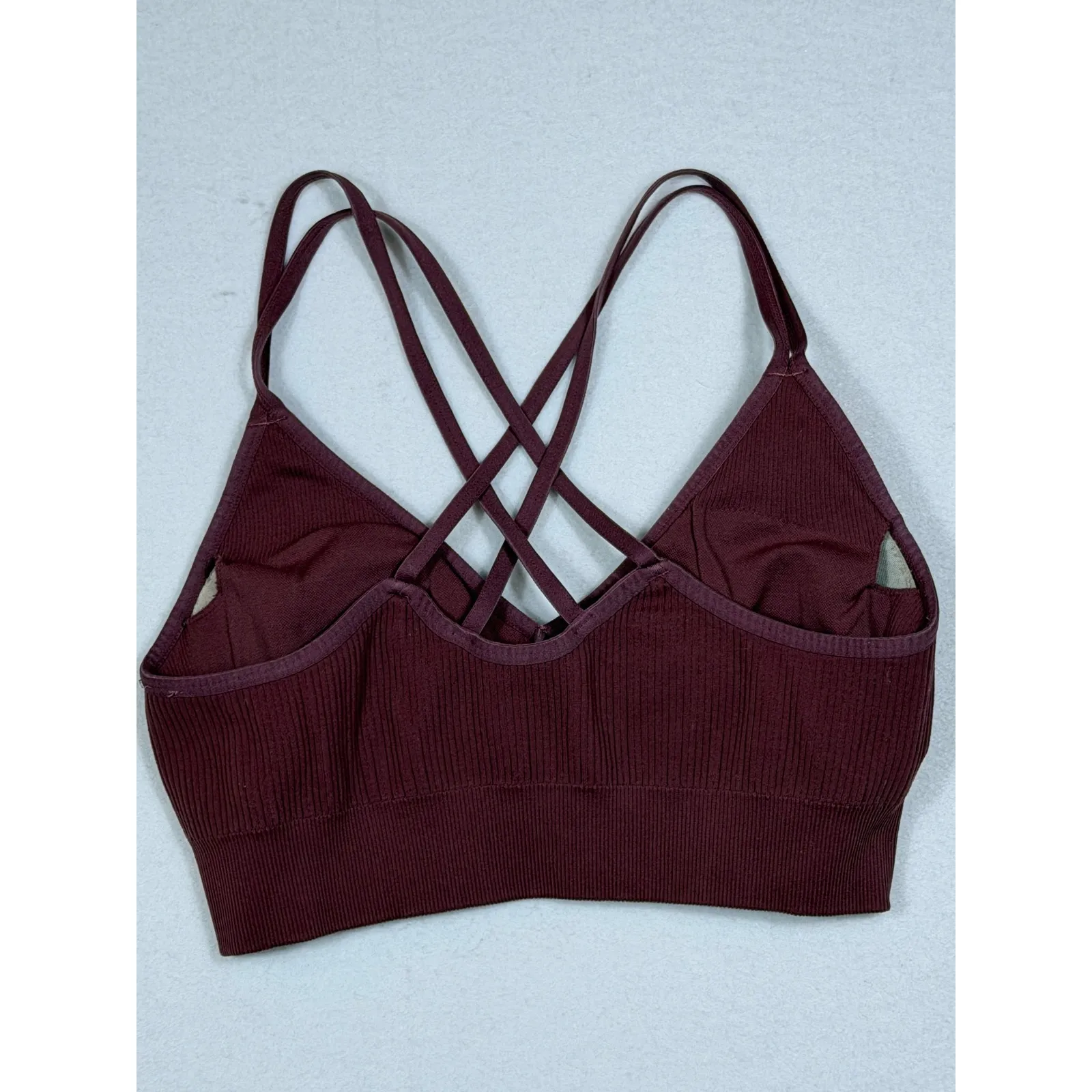 Aerie Ribbed Seamless Crossover Strap Sports Bra Burgundy Medium Athletic - Image 4