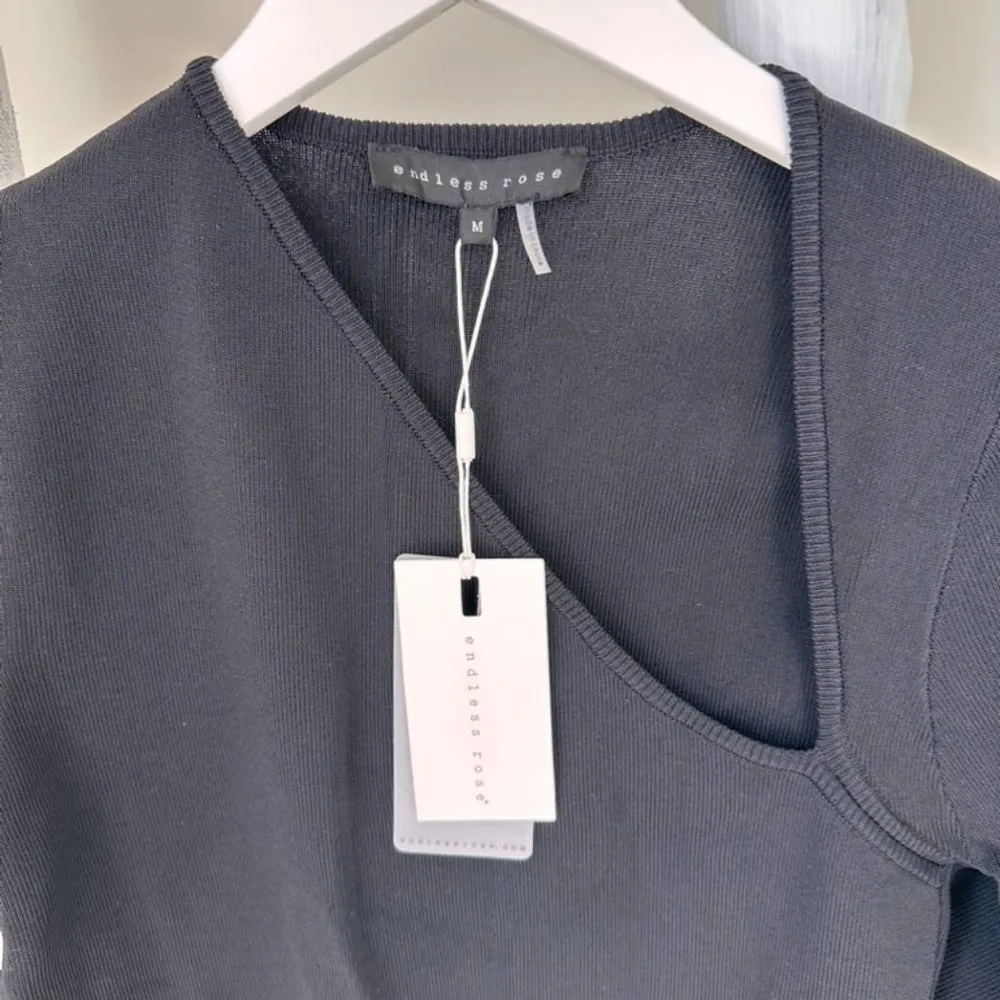 Jeanne Knit Asymmetrical Neck Gameday Black Mini Dress Sz M - Image 9