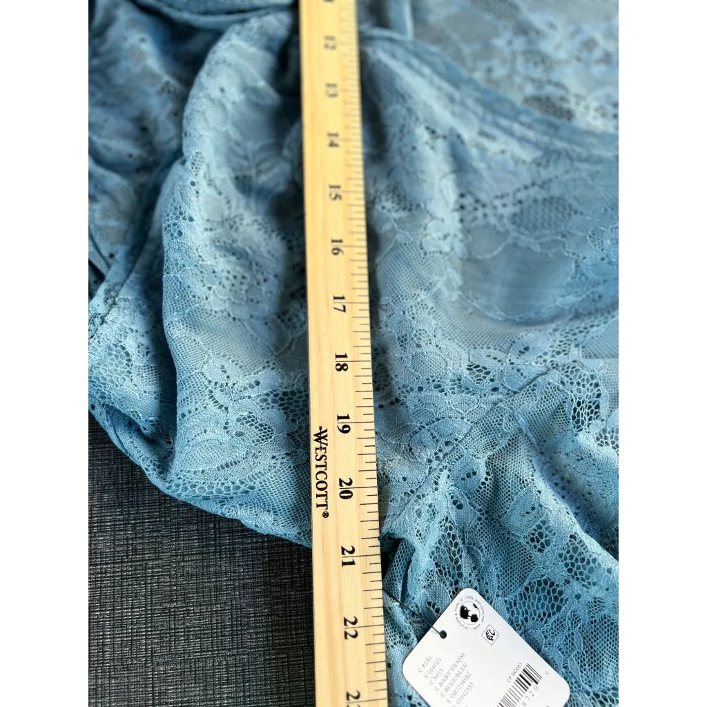 New FREE PEOPLE  Size L Lala Lace Mini Dress $128 Blue Sexy Boho Chic Festival - Image 12
