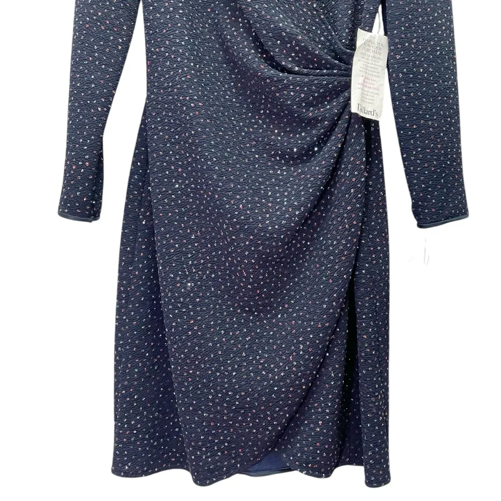 NWT Reggio Millennium 2000 Navy Sparkle Wrap Dress Size 10 Long Sleeve Ruched Blue - Image 12