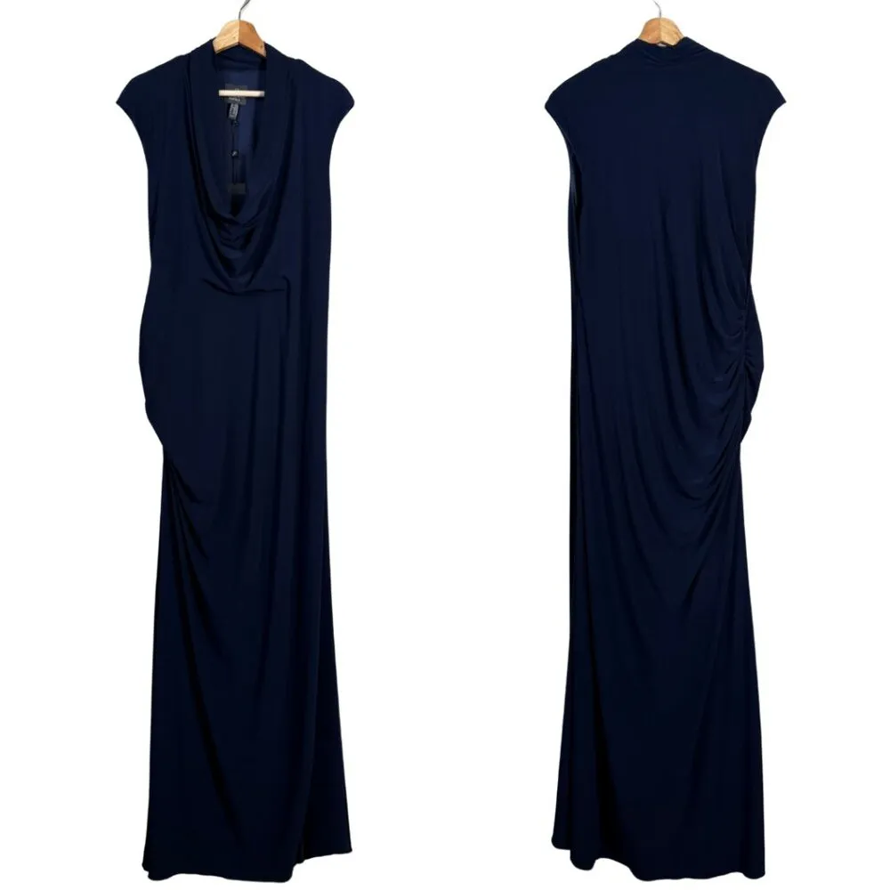 NWT Adrianna Papell Cowl Neck Draped Maxi Dress Women's 16W Navy Gown Sparkly - Image 4