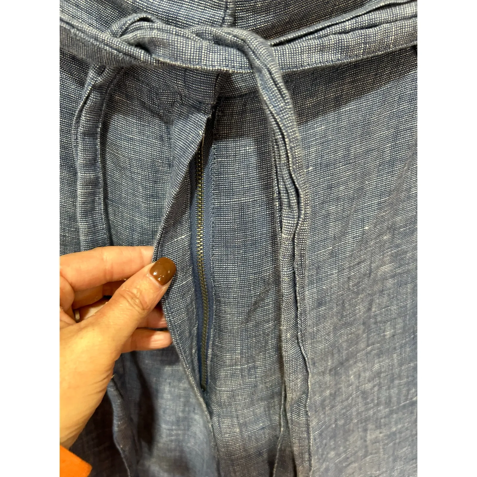 C&C California 100% linen pants size 8 wide leg blue belted high waist - Image 4