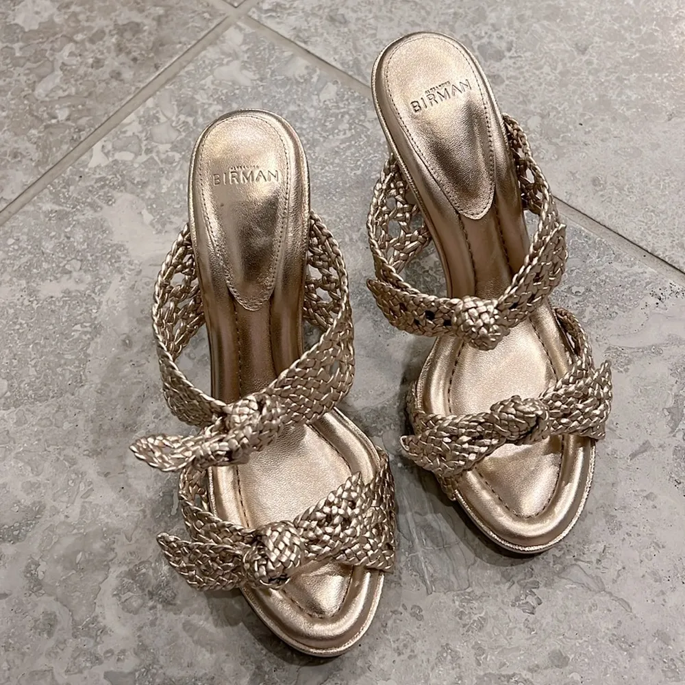 Alexandre Birman Clarita Braided Block Heel Sandals, Golden Size 37.5 NEW $795 - Image 6