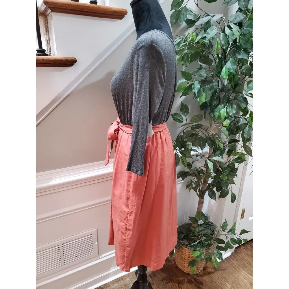 Tinley Women's Brown & Gray Rayon Round Neck Long Sleeve Knee Length Dress Small - Image 5