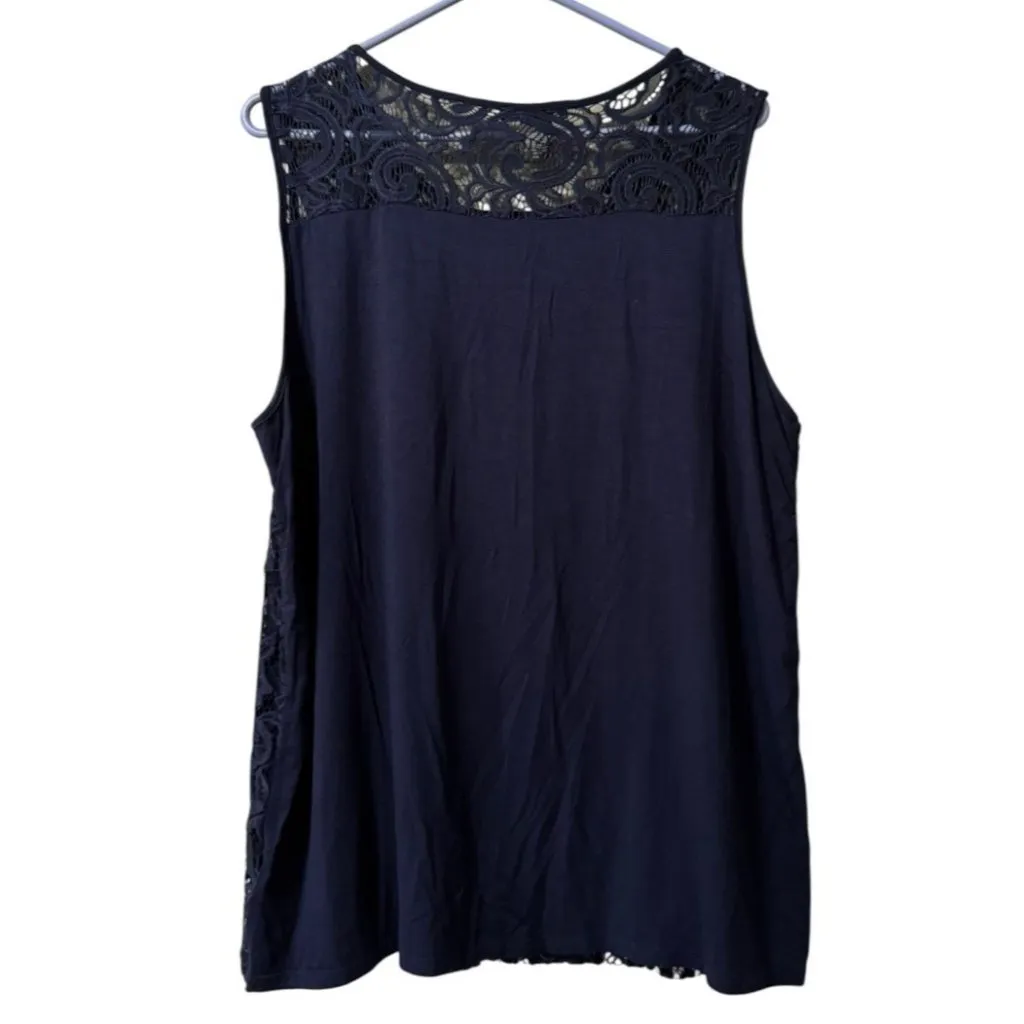 Adrianna Papell Women's XL Blue Lace Overlay Stretch Sleeveless Tank Blouse‎ - Image 2