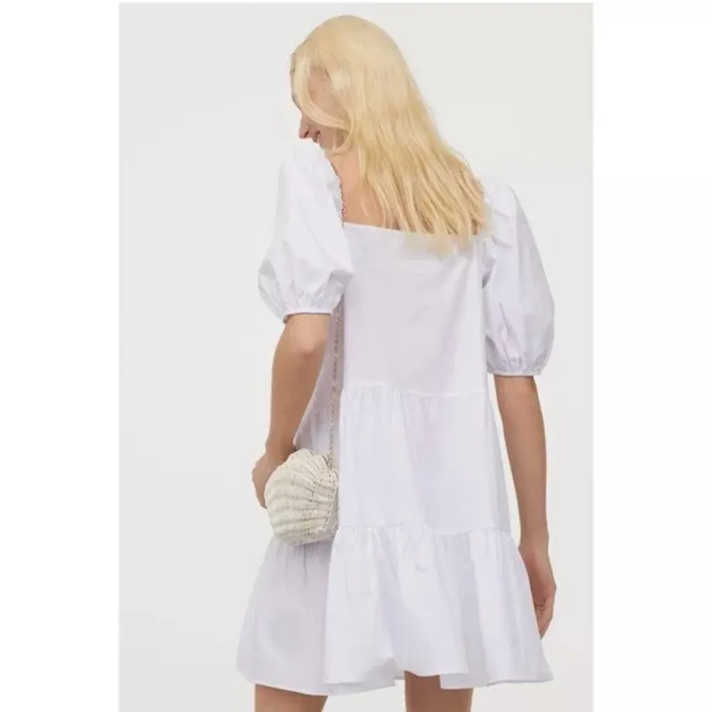 H&M Puff Sleeved Blogger Favorite White‎ Mini Dress Size M - Image 3
