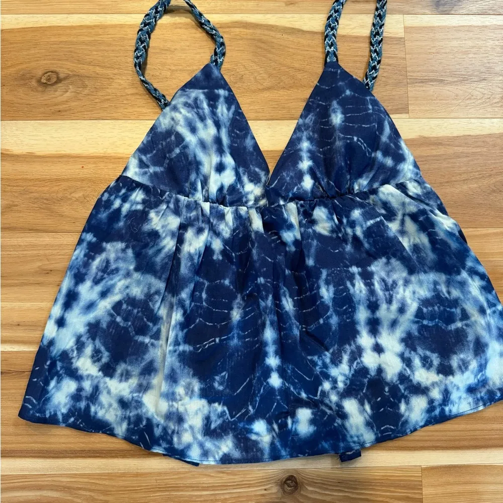 Zara tie dye printed cotton top Blue/ white - Image 5