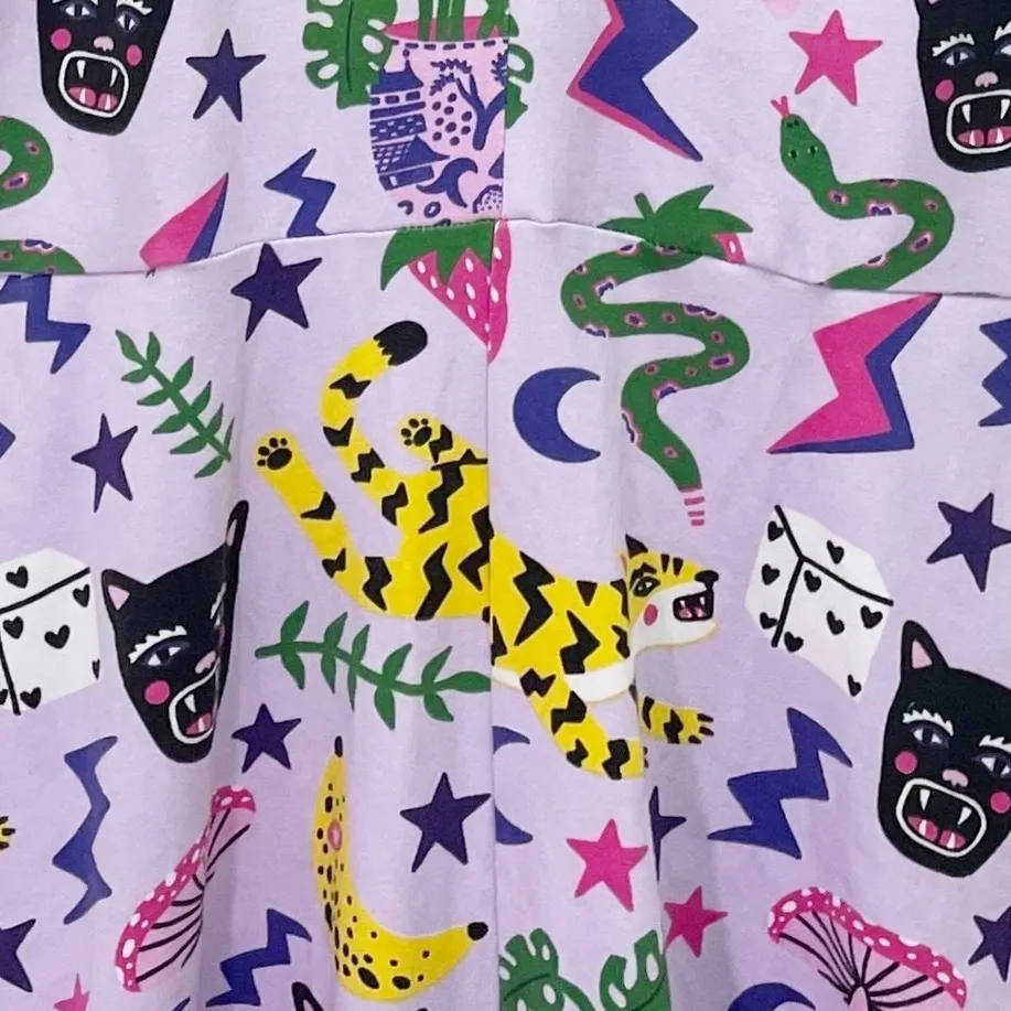 Nooworks Greta Dress XS Purple Graphic Print Fit & Flare Cotton Jersey Pockets - Image 10