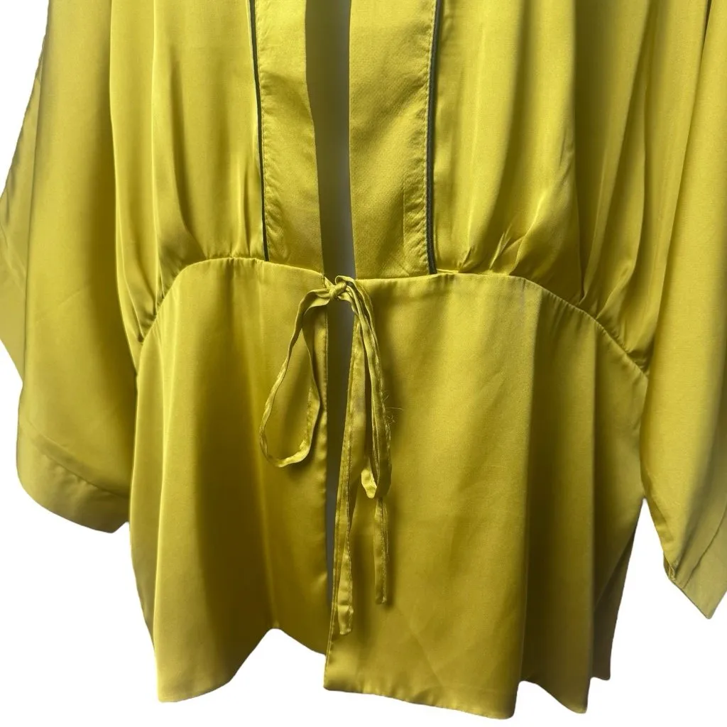 Ruyi Chartreuse Satin Batwing Tie Front Kimono Festival Fairy Whimsical Boho OS Yellow Size undefined - Image 5