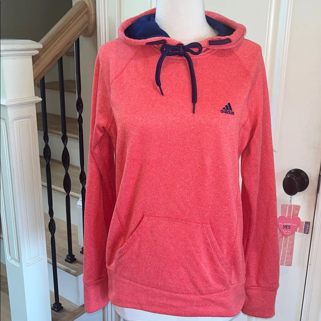 Adidas Ultimate Hoodie Coral Navy Blue Trim - Image 2