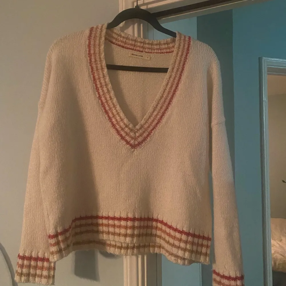 Marine Layer Adalyn sweater in cream with pink and neutral accent stripes - Image 4