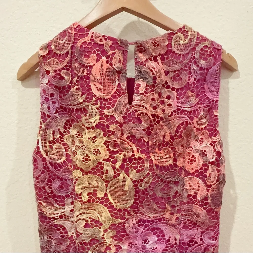 Badgley Mischka Belle Hot Pink Lace Mini Dress in Size 8 Pre-Owned - Image 6