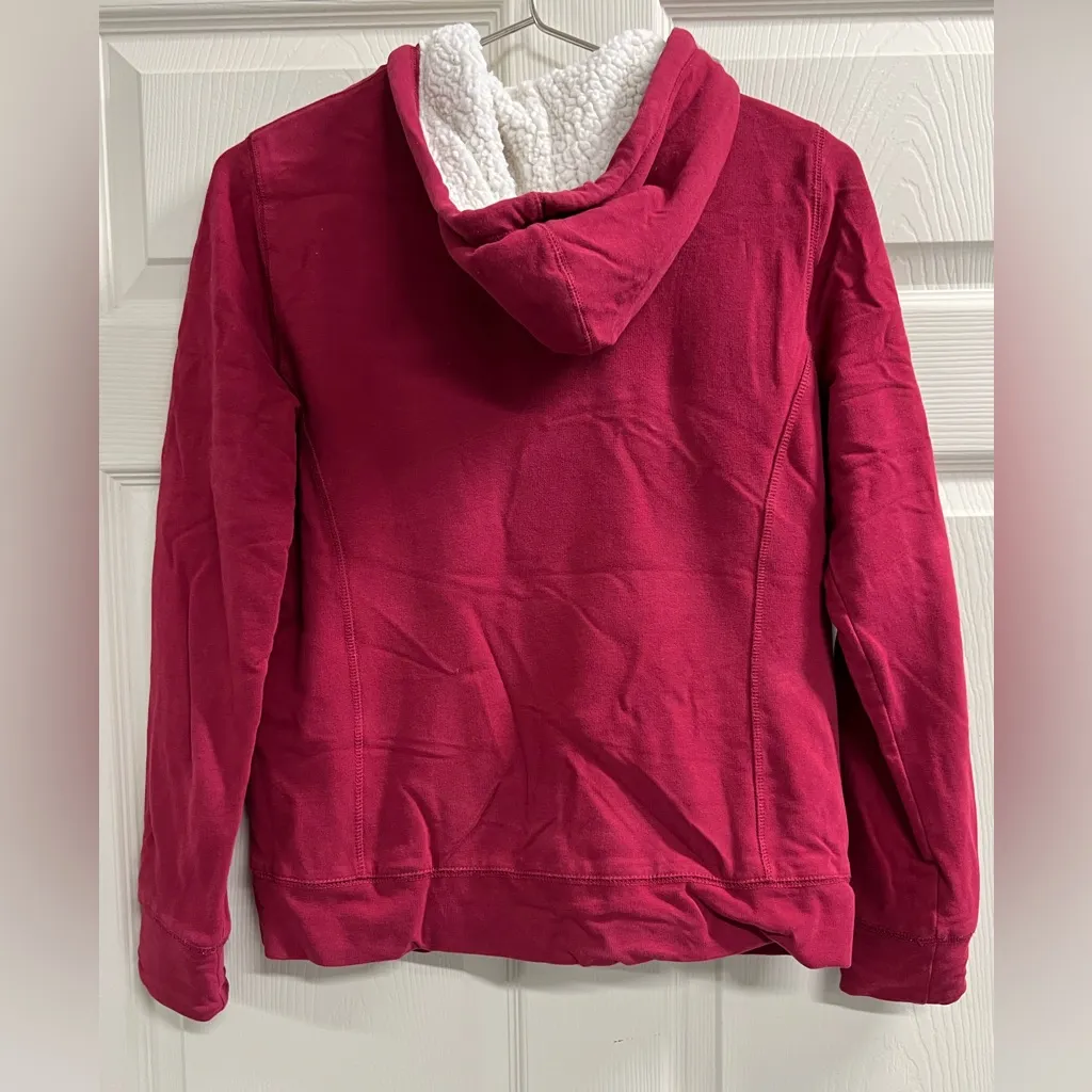 L.L Bean Womens Red Sherpa Lined Zip Hoodie Jacket - Image 2