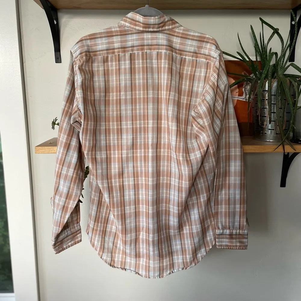 Vintage Levi’s Tan Blue White Vintage Western Cotton Plaid Button Down Men’s M - Image 4