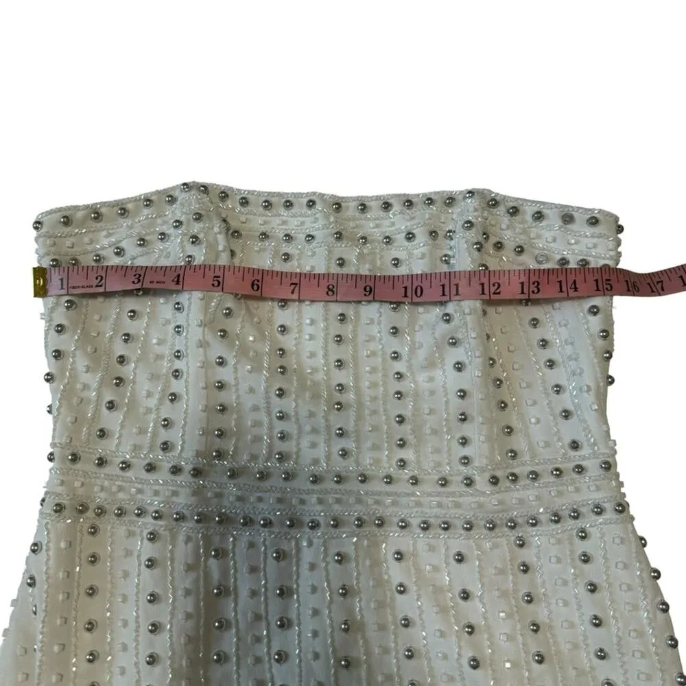 Aidan Mattox White Strapless Studded Mini Dress - Image 7