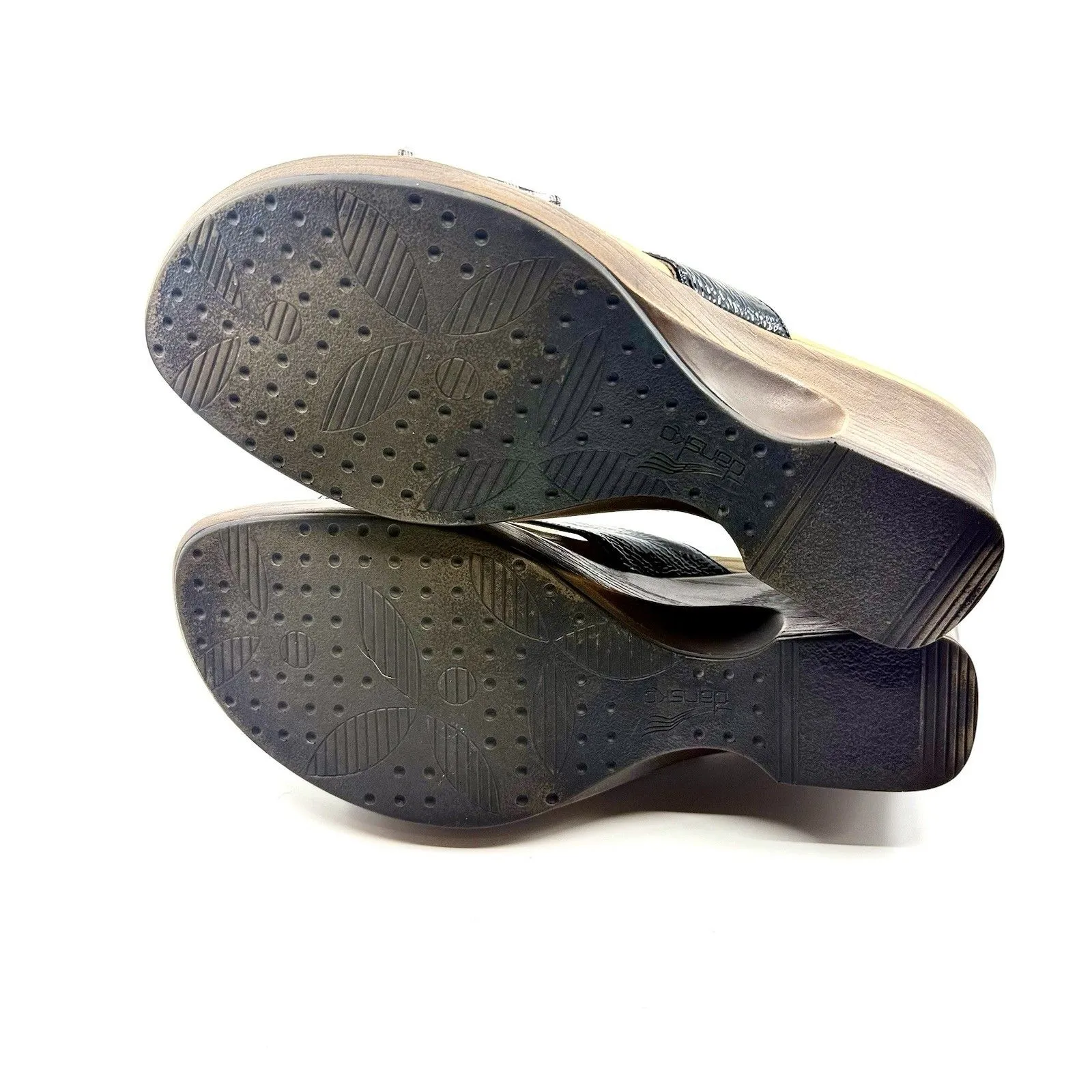 Dansko Wedge Sandals 42 US 11 Black Patent Gingham‎ Slip On Heel Comfort Shoe - Image 6