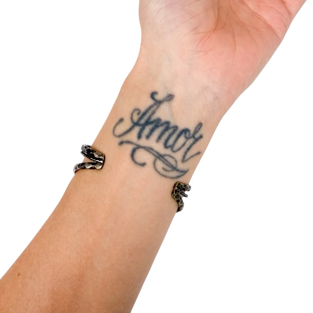 Vintage 70s Alpaca Mexico Silver Turquoise Abalone Floral Inlay Cuff Bracelet Blue - Image 6