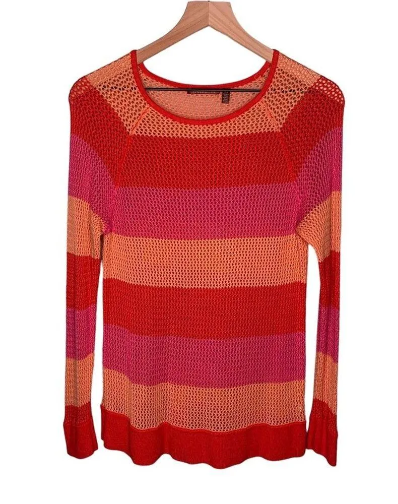 525 America  Striped Open-Knit Sweater Top Long Sleeve Colorful Crew Neck Stripes - Image 6