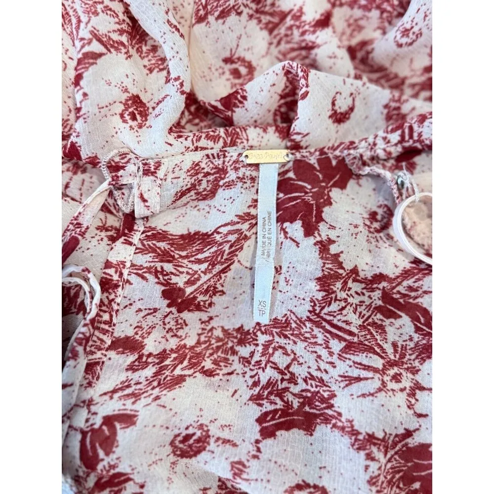 Free People Womens Dress Red These Dreams Mini Floral Pleated Babydoll Boho XS - Image 4