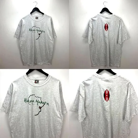 Vintage Hakuna Matata Kenya T-Shirt Hanes Beefy Large Gray Africa Map Unisex Fit - Image 2