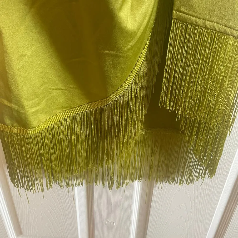NWT PrettyLittleThing Olive Satin Bardot Tassel Hem Draped Midi Dress Sz 12 - Image 4